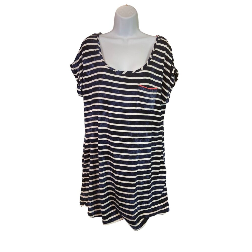 Blue Caribbean  Womens Casual Top Beachwear XL Striped Navy White Beach